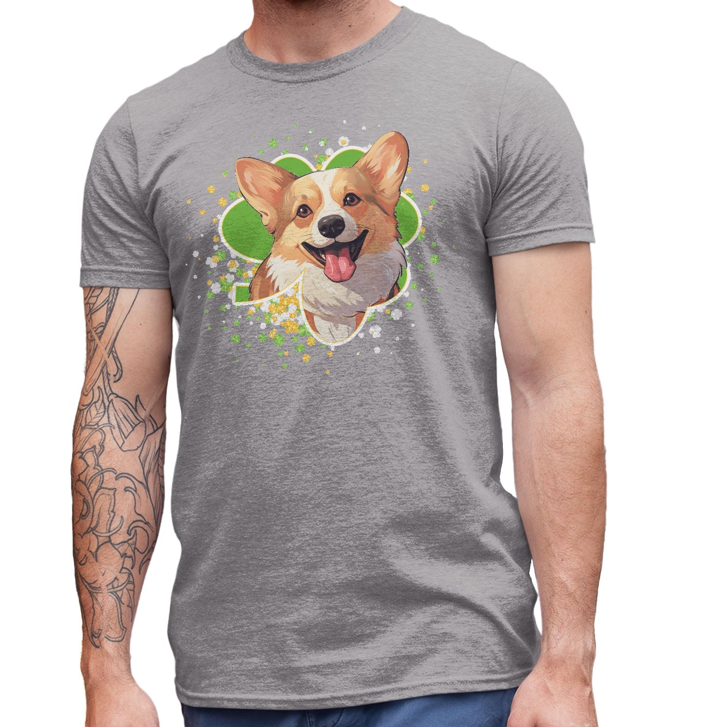 Big Clover St. Patrick's Day Pembroke Welsh Corgi - Adult Unisex T-Shirt