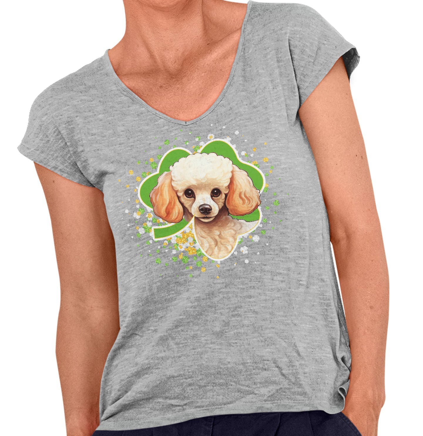 Big Clover St. Patrick's Day Poodle - Women's V-Neck T-Shirt