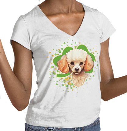 Big Clover St. Patrick's Day Poodle - Women's V-Neck T-Shirt