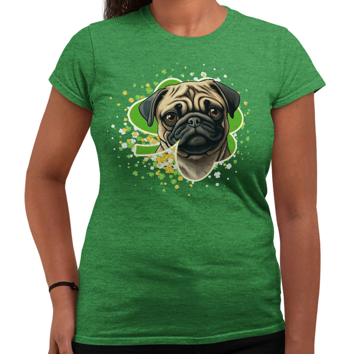 Big Clover St. Patrick's Day Pug - Women's Fitted T-Shirt