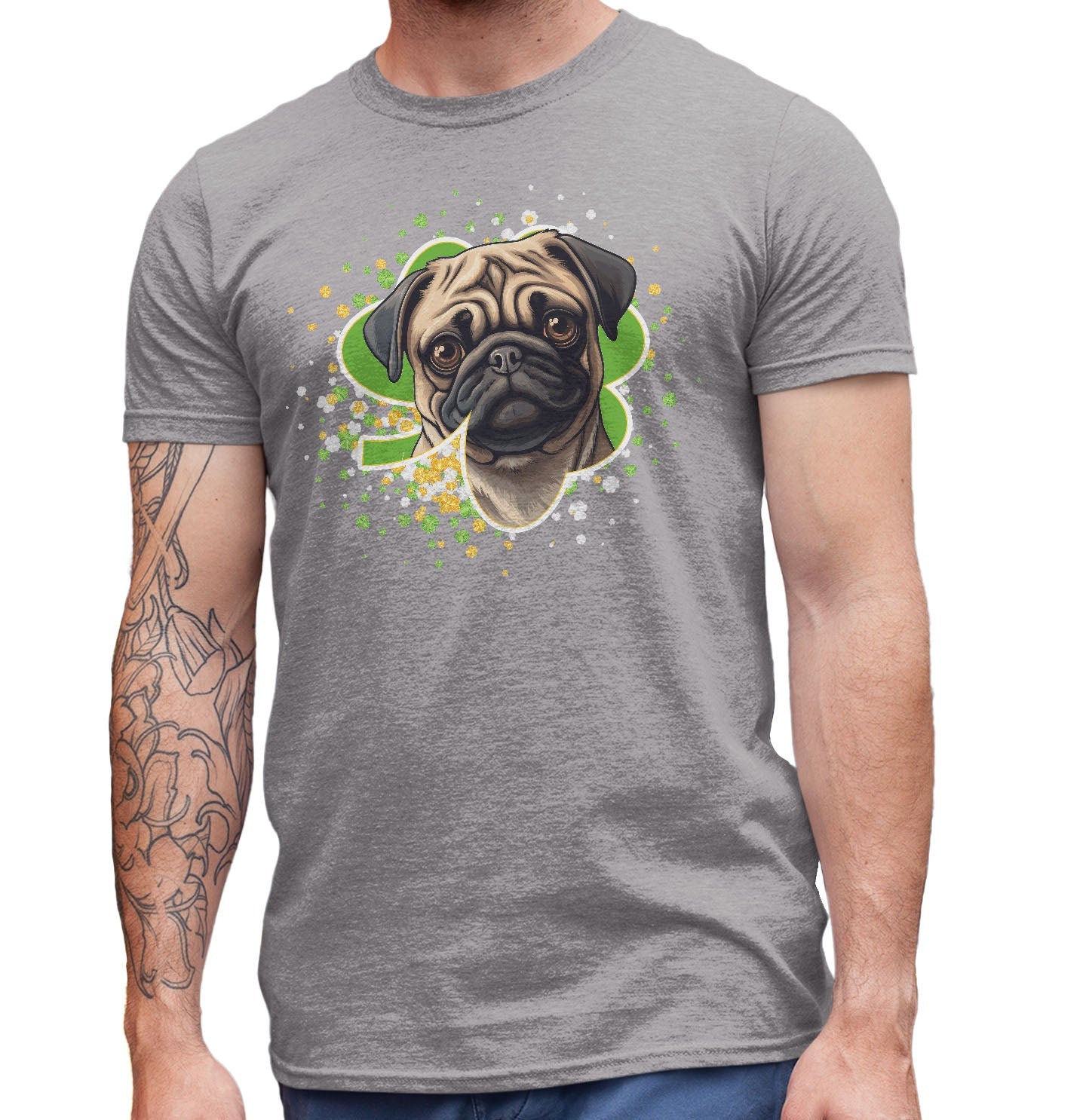 Big Clover St. Patrick's Day Pug - Adult Unisex T-Shirt