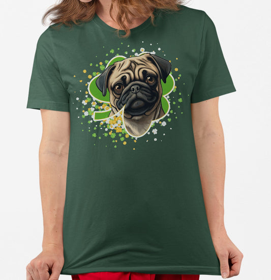 Big Clover St. Patrick's Day Pug - Adult Unisex T-Shirt