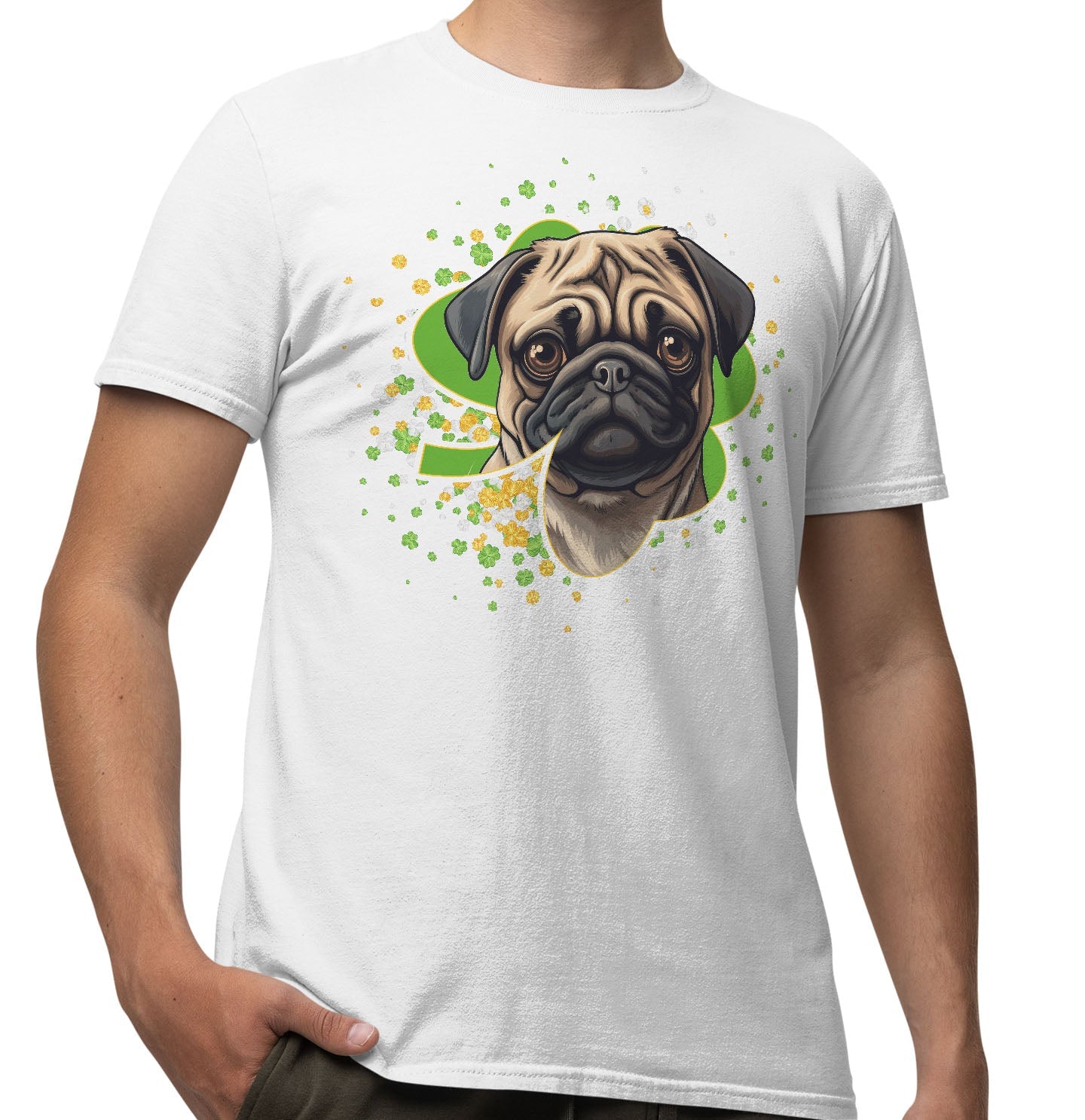 Big Clover St. Patrick's Day Pug - Adult Unisex T-Shirt