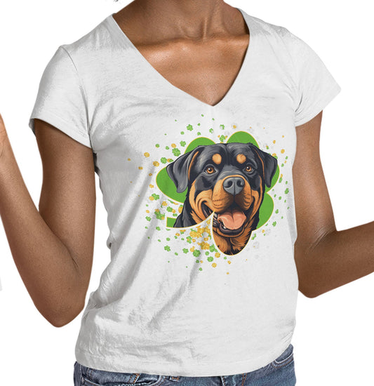 Big Clover St. Patrick's Day Rottweiler - Women's V-Neck T-Shirt