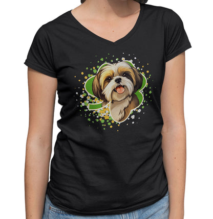 Big Clover St. Patrick's Day Shih Tzu - Women's V-Neck T-Shirt