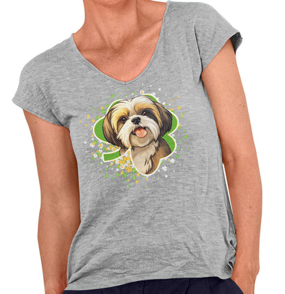 Big Clover St. Patrick's Day Shih Tzu - Women's V-Neck T-Shirt