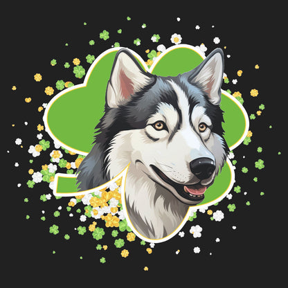 Big Clover St. Patrick's Day Siberian Husky - Women's V-Neck T-Shirt