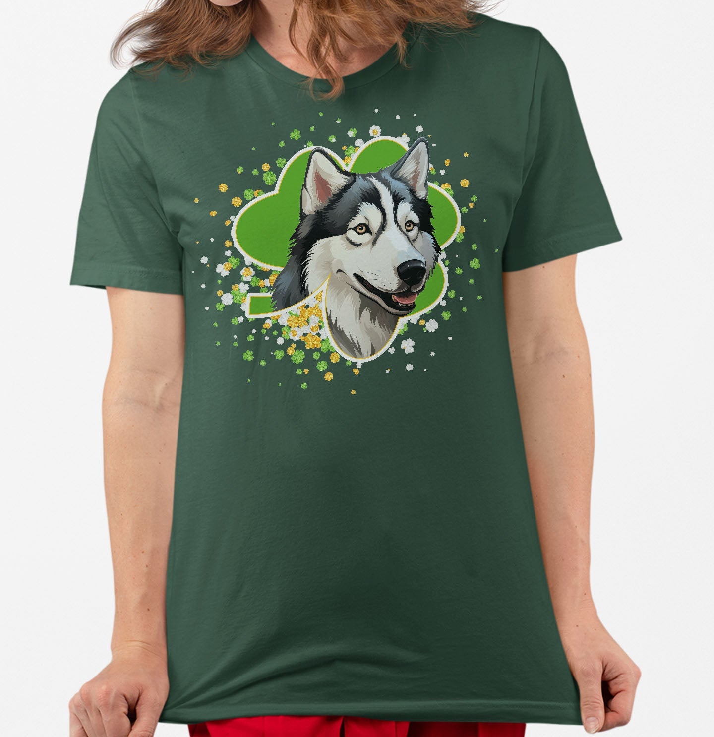 Big Clover St. Patrick's Day Siberian Husky - Adult Unisex T-Shirt