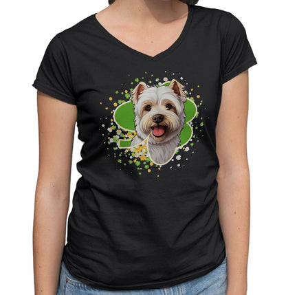 Big Clover St. Patrick's Day West Highland White Terrier - Women's V-Neck T-Shirt