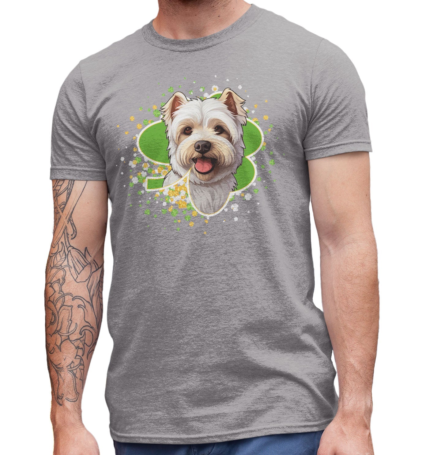 Big Clover St. Patrick's Day West Highland White Terrier - Adult Unisex T-Shirt