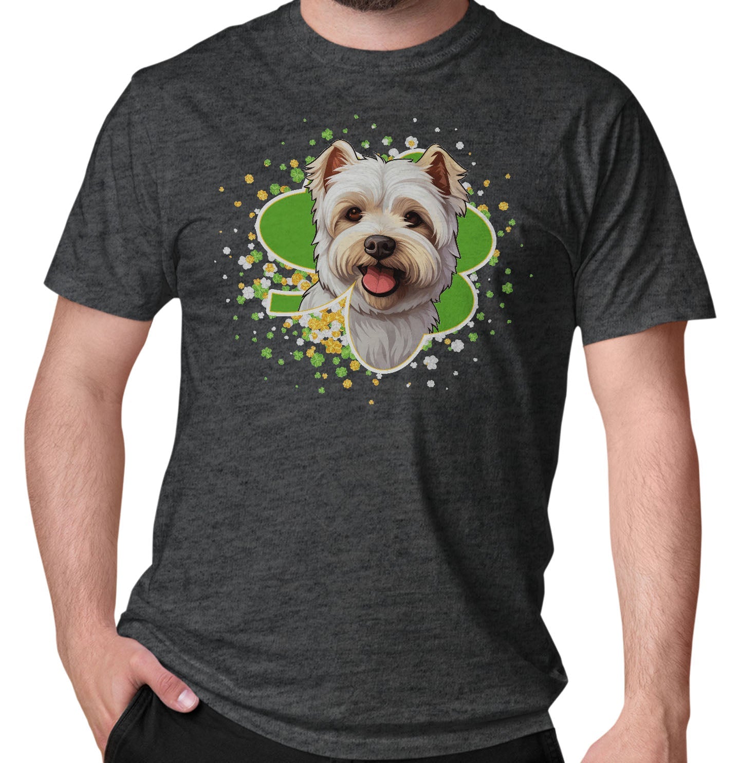 Big Clover St. Patrick's Day West Highland White Terrier - Adult Unisex T-Shirt
