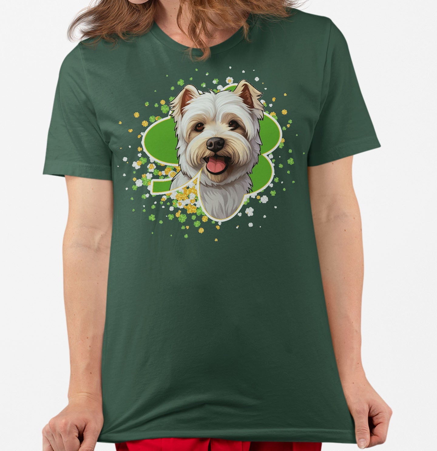 Big Clover St. Patrick's Day West Highland White Terrier - Adult Unisex T-Shirt