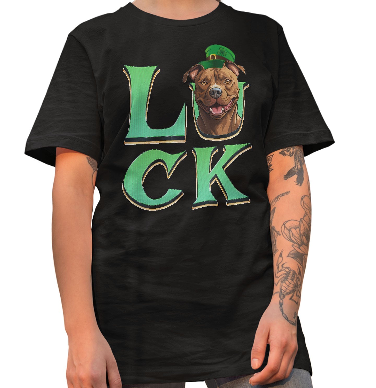 Big LUCK St. Patrick's Day American Pit Bull Terrier - Adult Unisex T-Shirt
