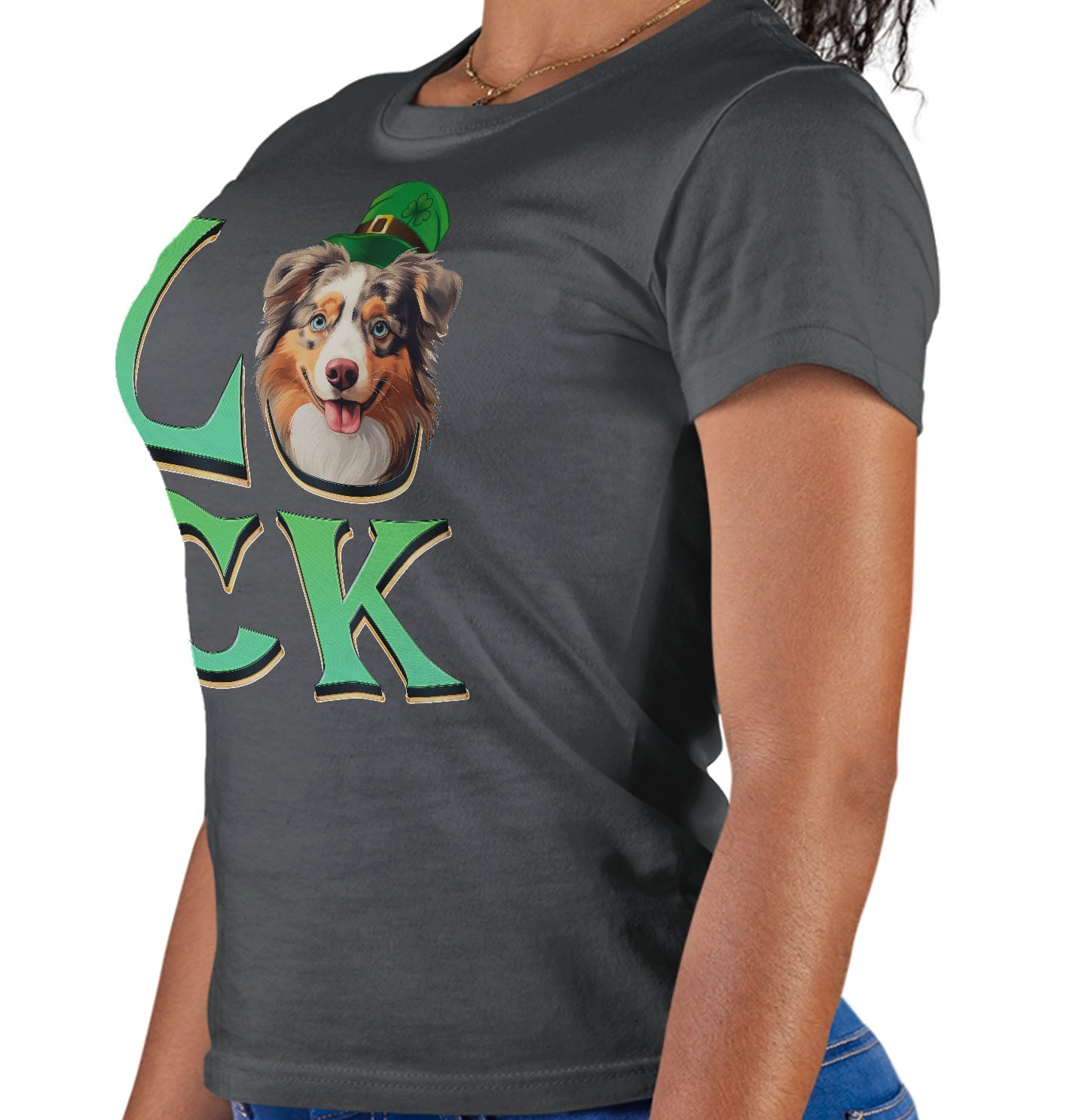 Big LUCK St. Patrick's Day Australian Shepherd - Women's Fitted T-Shirt