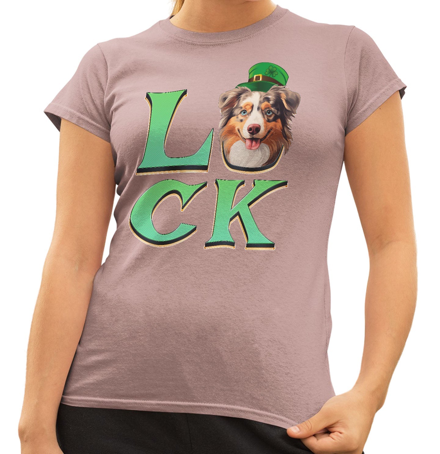 Big LUCK St. Patrick's Day Australian Shepherd - Women's Fitted T-Shirt