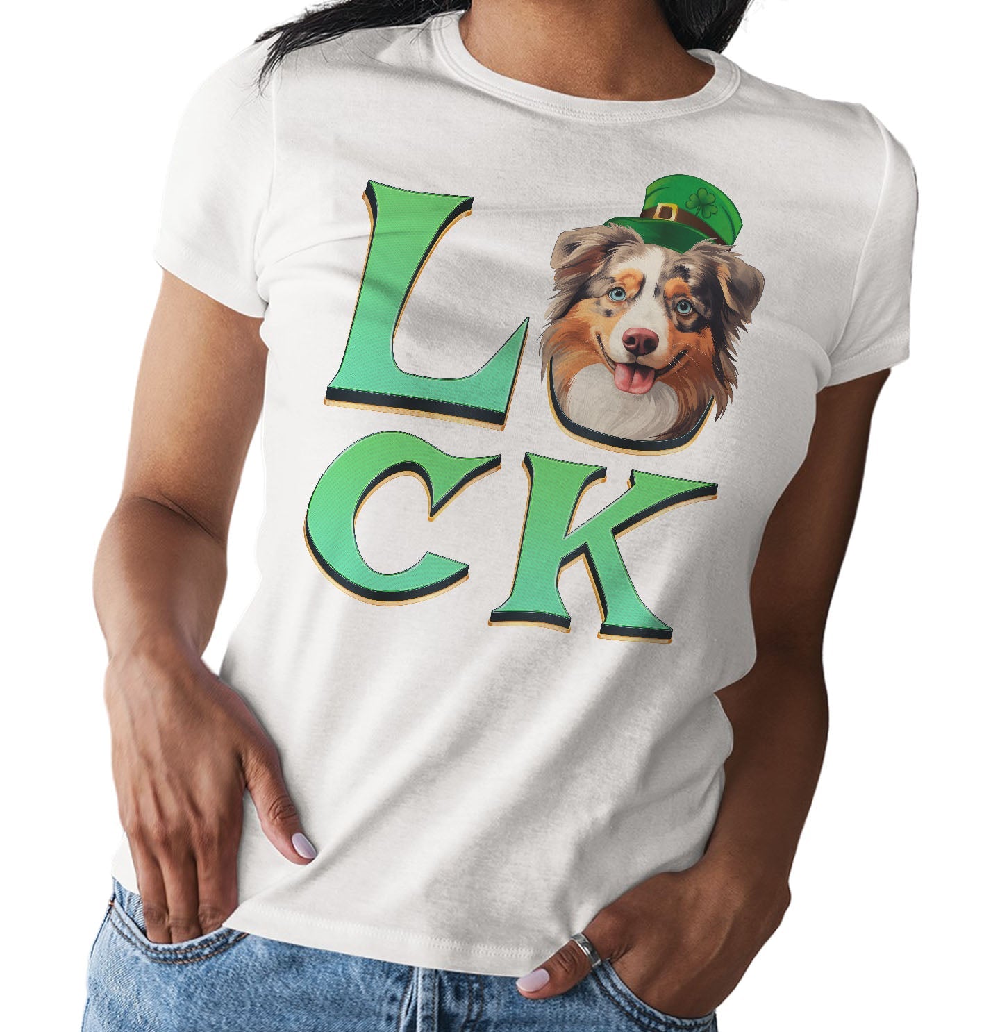 Big LUCK St. Patrick's Day Australian Shepherd - Women's Fitted T-Shirt