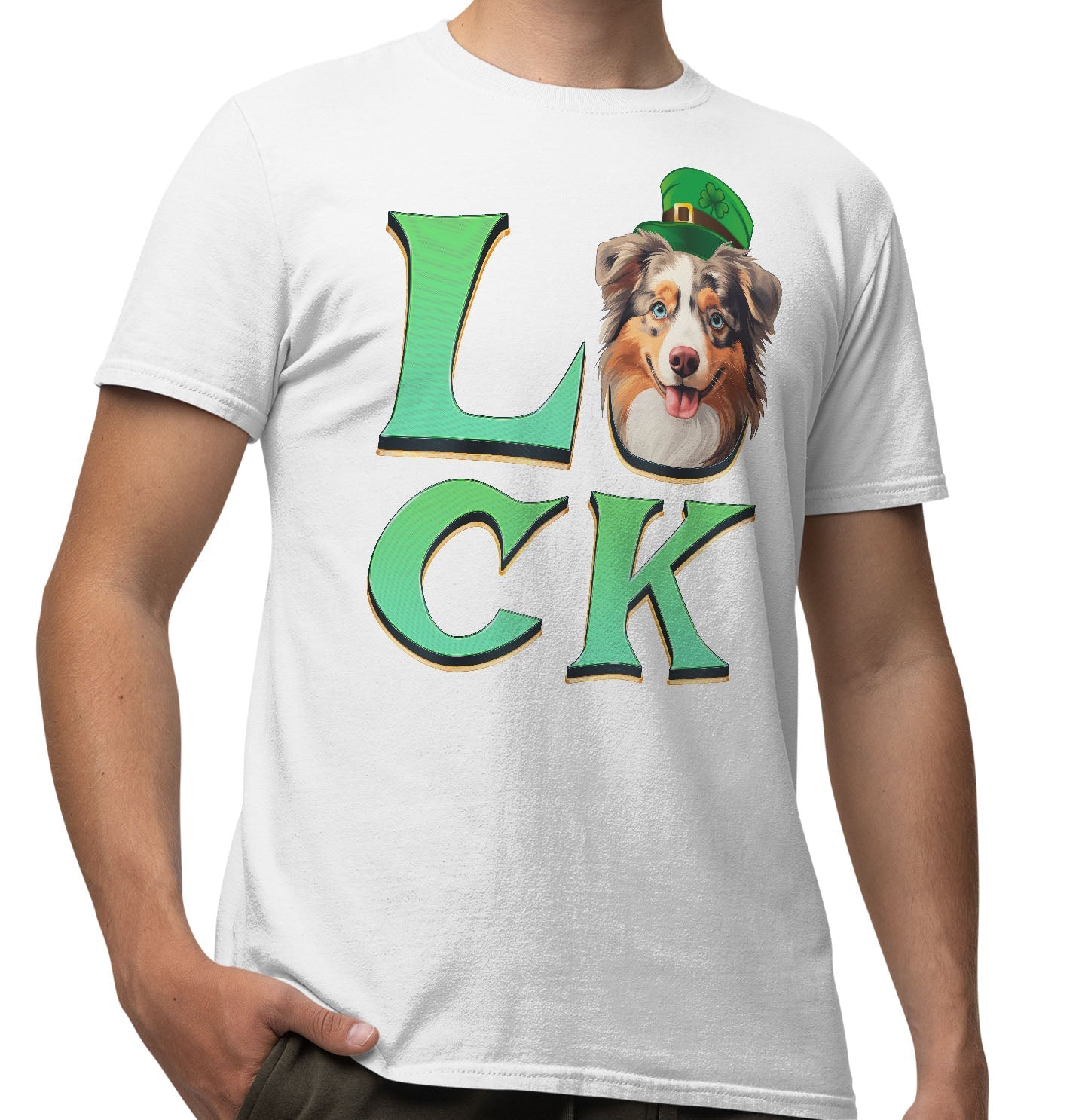 Big LUCK St. Patrick's Day Australian Shepherd - Adult Unisex T-Shirt