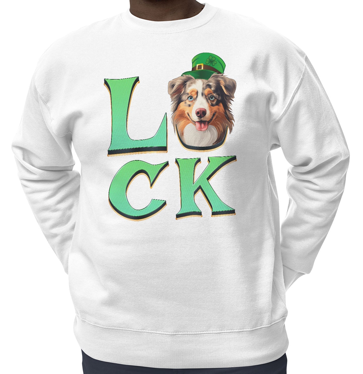 Big LUCK St. Patrick's Day Australian Shepherd - Adult Unisex Crewneck Sweatshirt