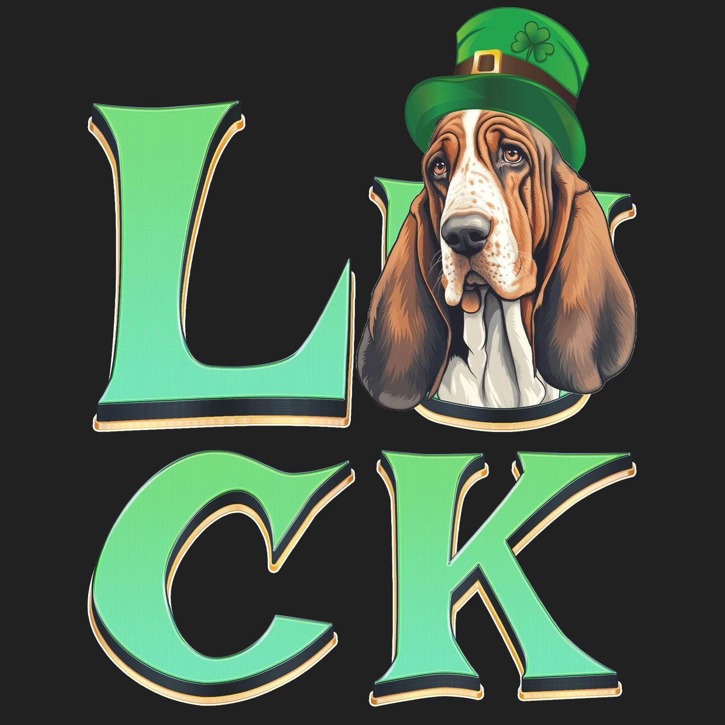 Big LUCK St. Patrick's Day Basset Hound - Women's Fitted T-Shirt