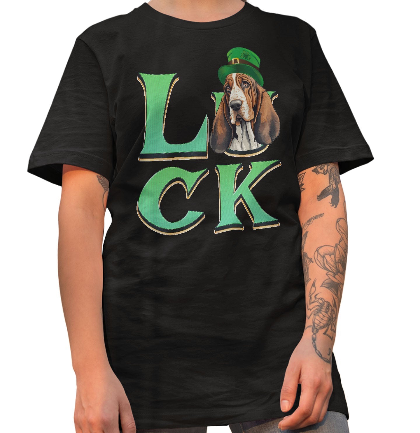 Big LUCK St. Patrick's Day Basset Hound - Adult Unisex T-Shirt