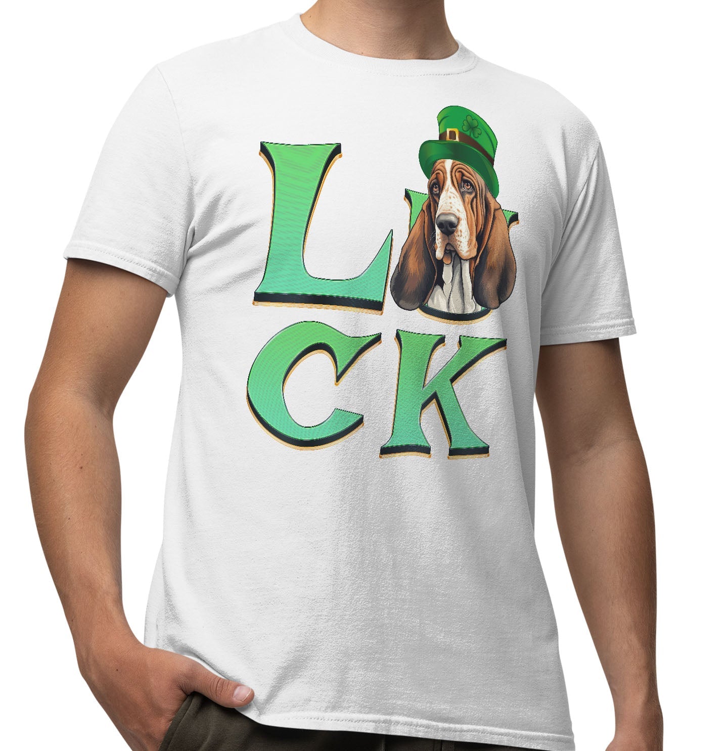 Big LUCK St. Patrick's Day Basset Hound - Adult Unisex T-Shirt