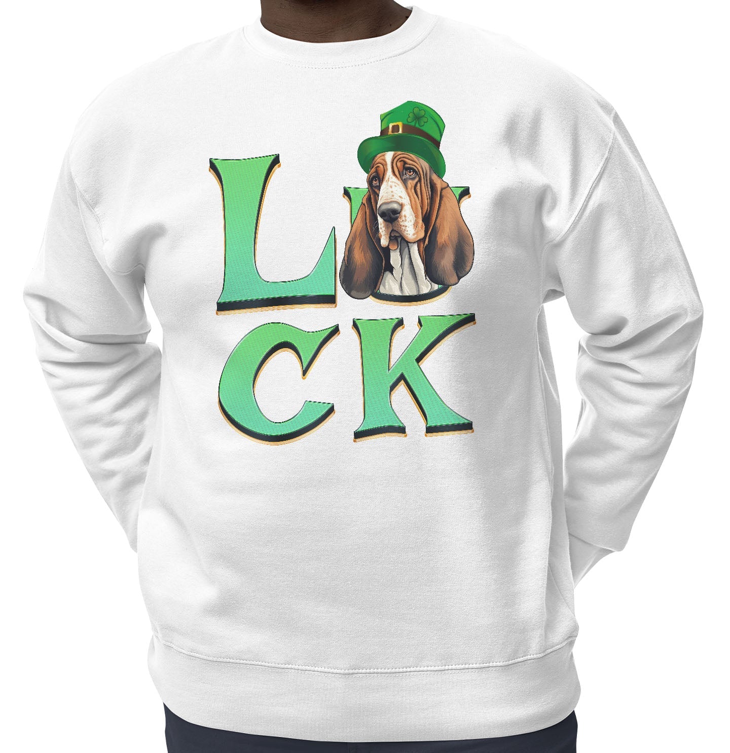 Big LUCK St. Patrick's Day Basset Hound - Adult Unisex Crewneck Sweatshirt