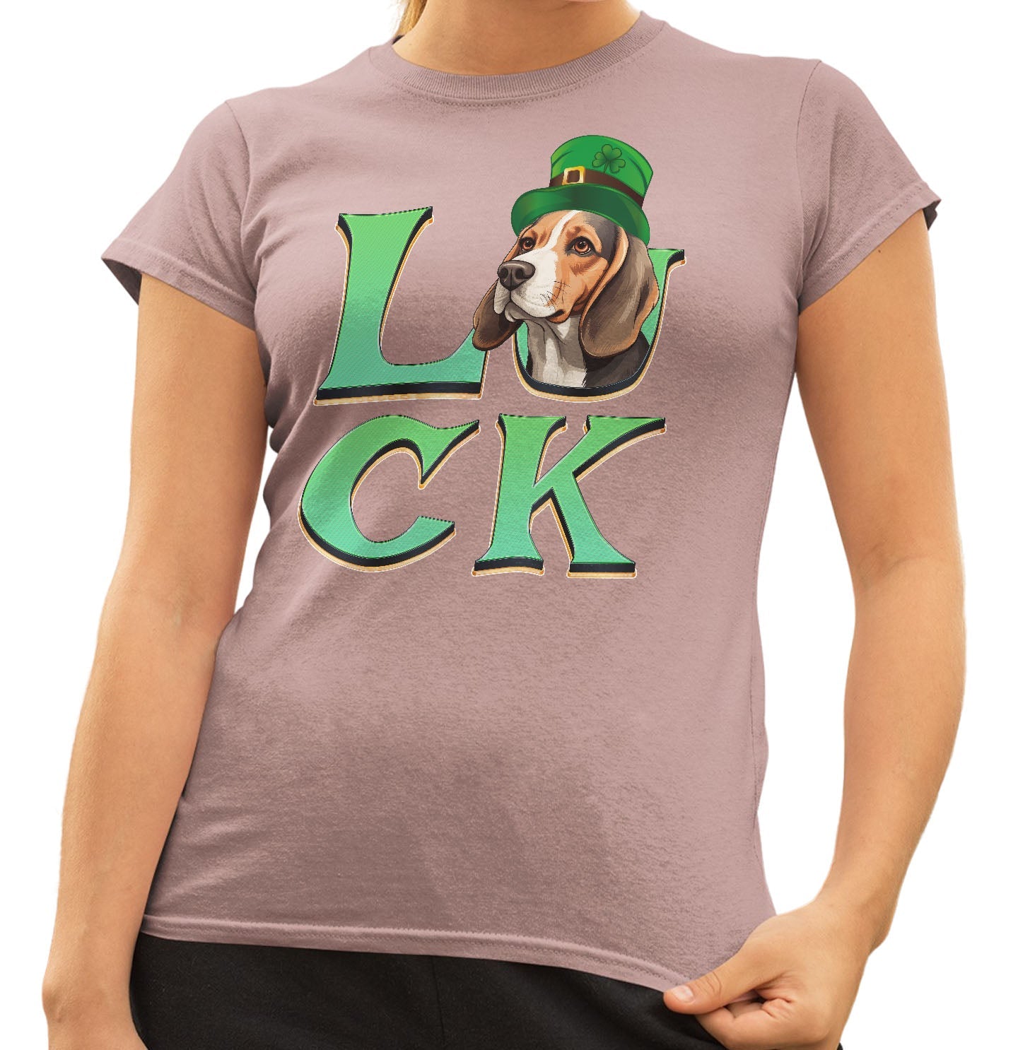 Big LUCK St. Patrick's Day Beagle - Women's Fitted T-Shirt