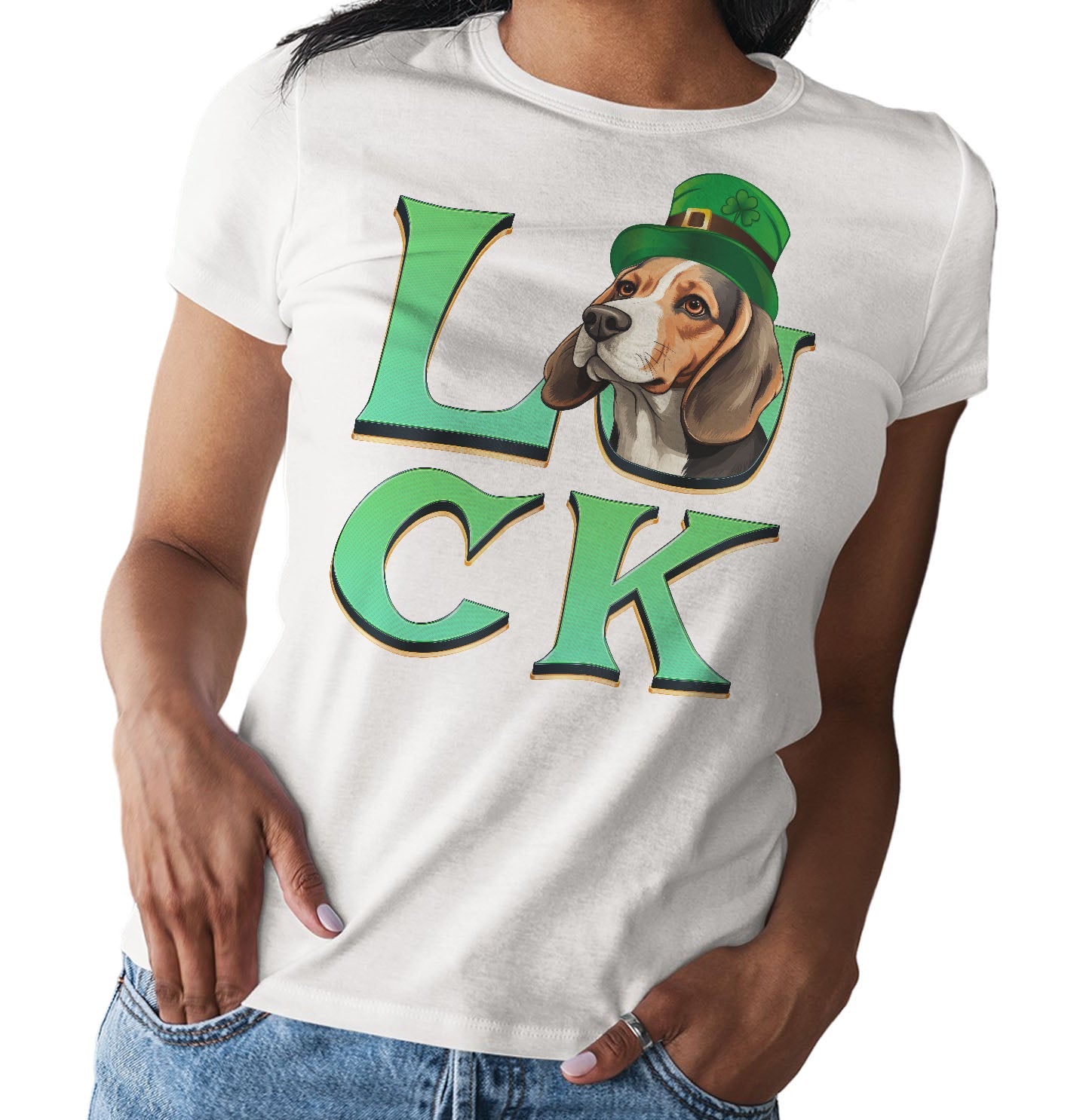 Big LUCK St. Patrick's Day Beagle - Women's Fitted T-Shirt