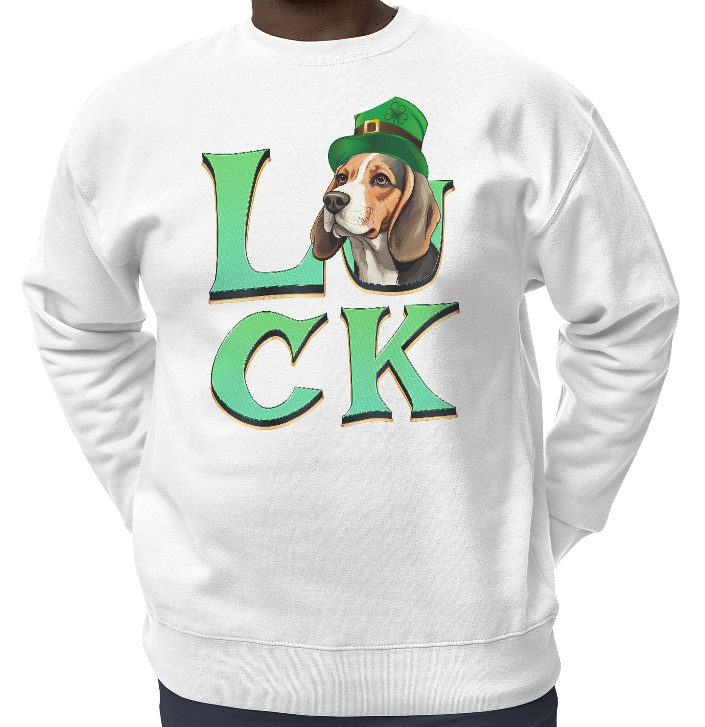 Big LUCK St. Patrick's Day Beagle - Adult Unisex Crewneck Sweatshirt