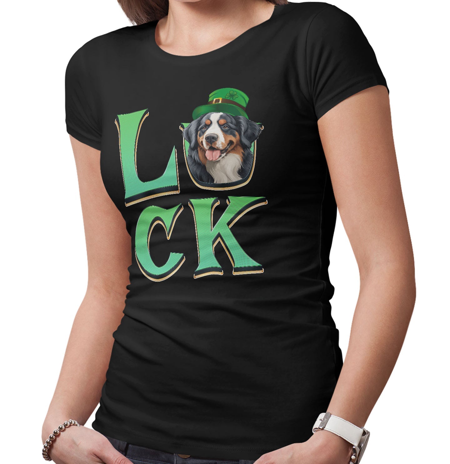 Big LUCK St. Patrick's Day Bernese Mountain Dog - Women's Fitted T-Shirt