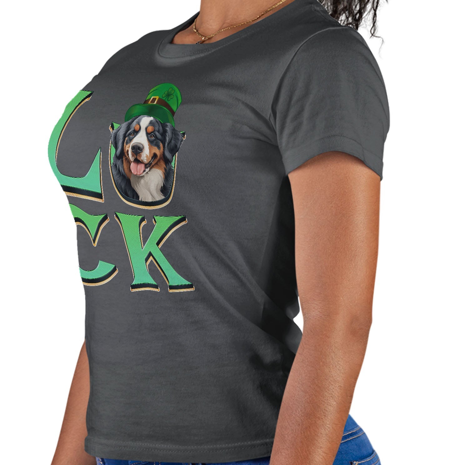 Big LUCK St. Patrick's Day Bernese Mountain Dog - Women's Fitted T-Shirt