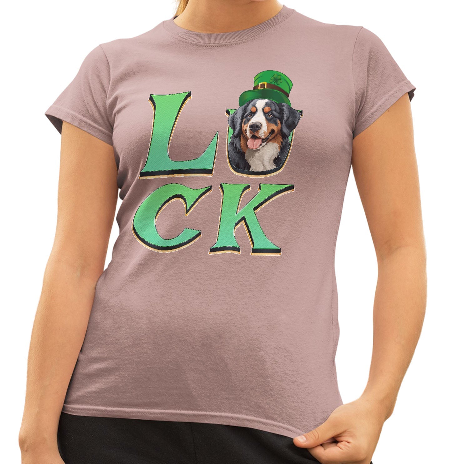 Big LUCK St. Patrick's Day Bernese Mountain Dog - Women's Fitted T-Shirt