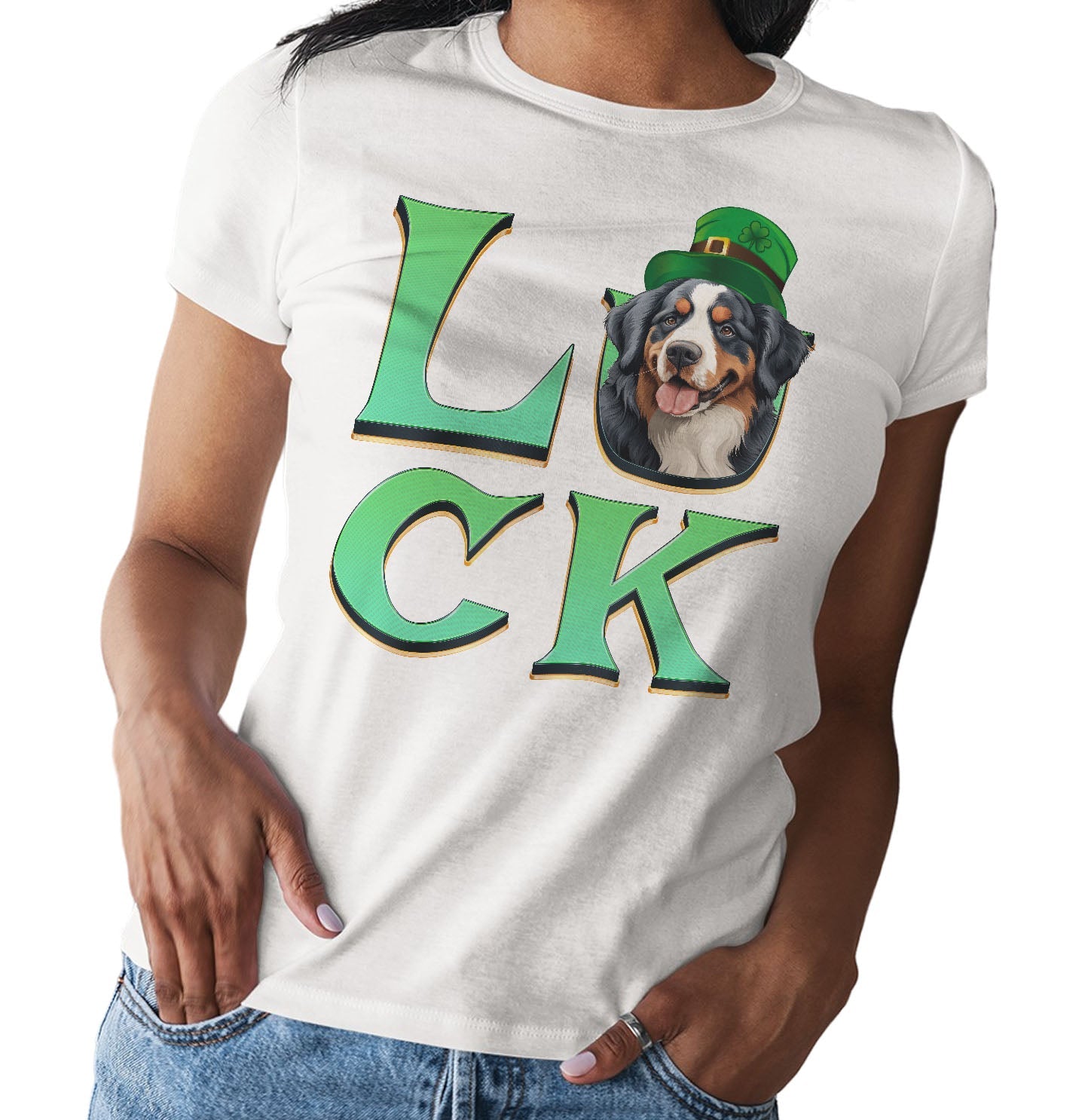 Big LUCK St. Patrick's Day Bernese Mountain Dog - Women's Fitted T-Shirt
