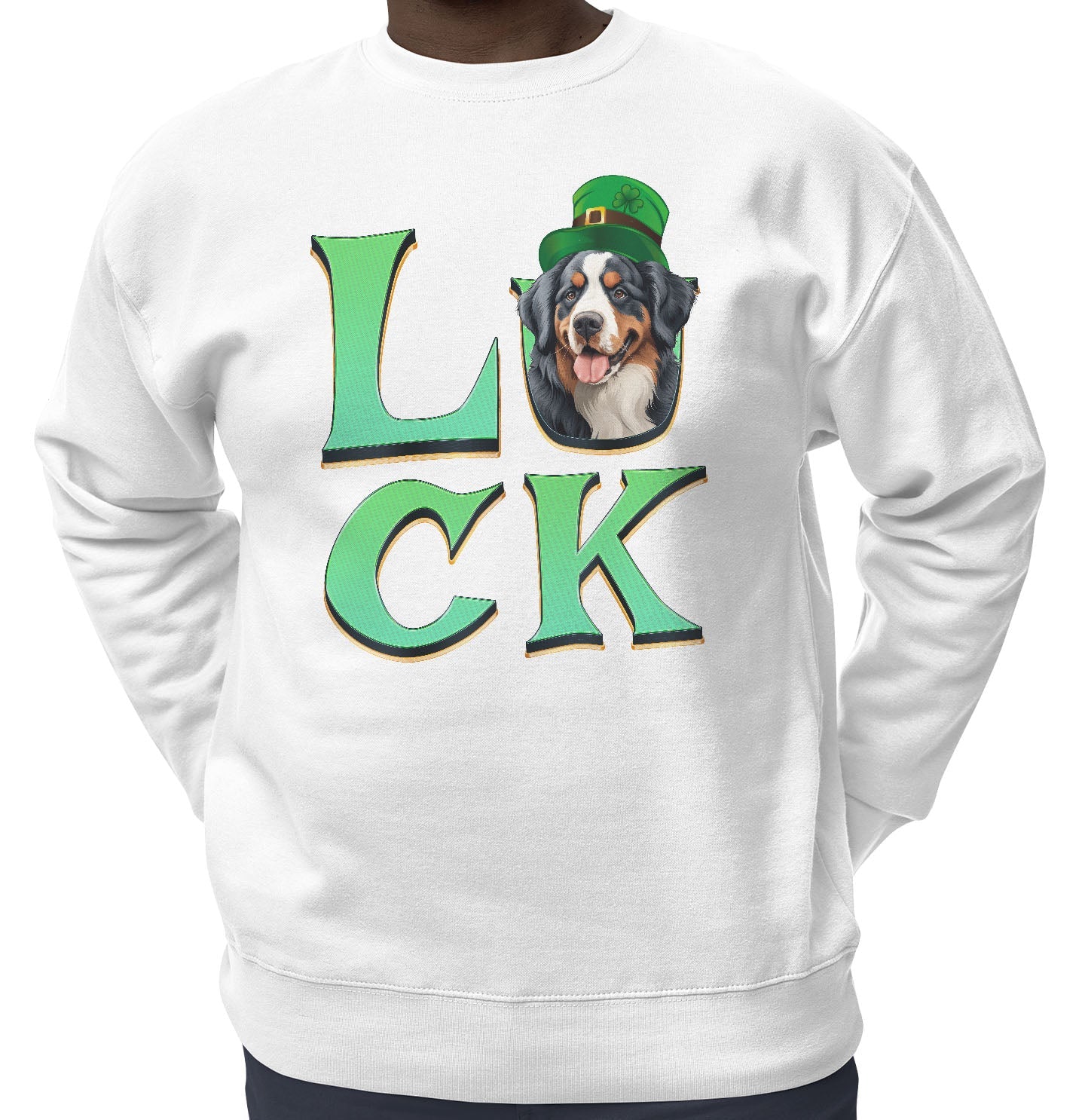 Big LUCK St. Patrick's Day Bernese Mountain Dog - Adult Unisex Crewneck Sweatshirt