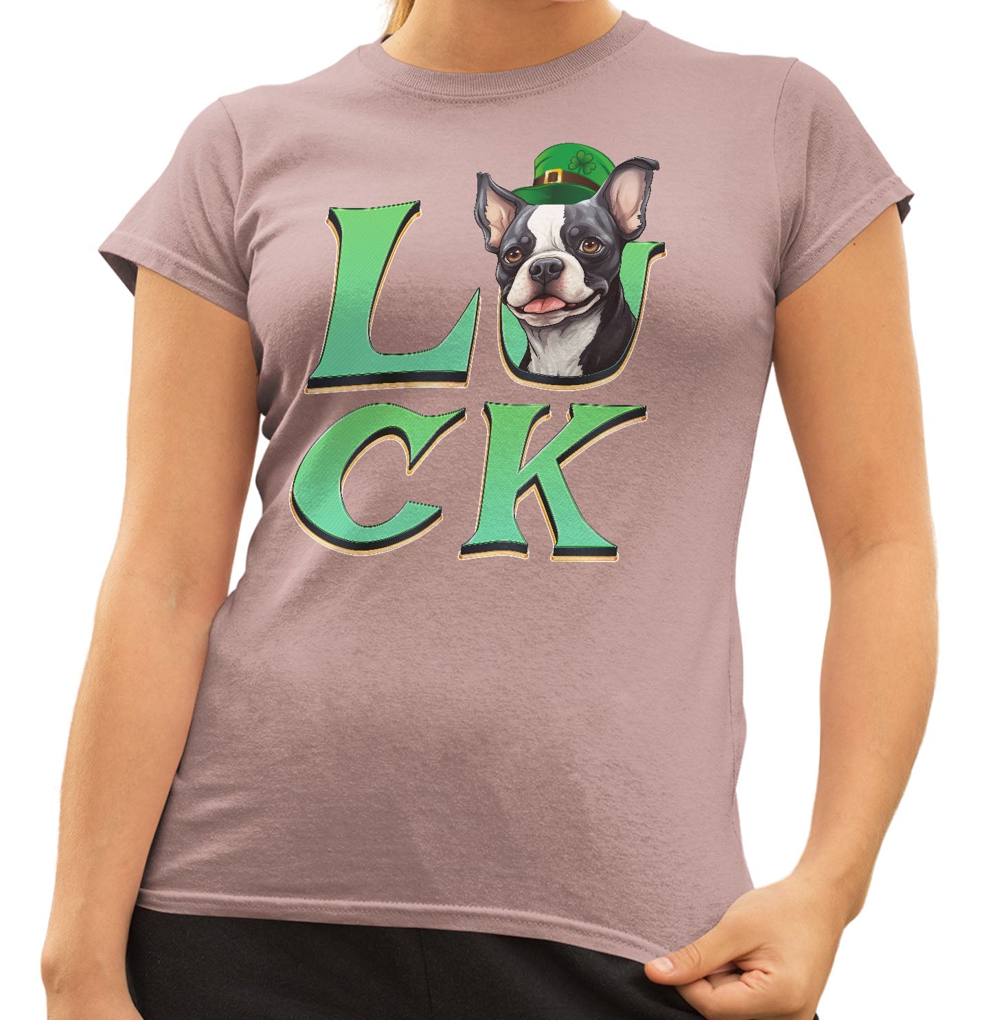 Big LUCK St. Patrick's Day Boston Terrier - Women's Fitted T-Shirt