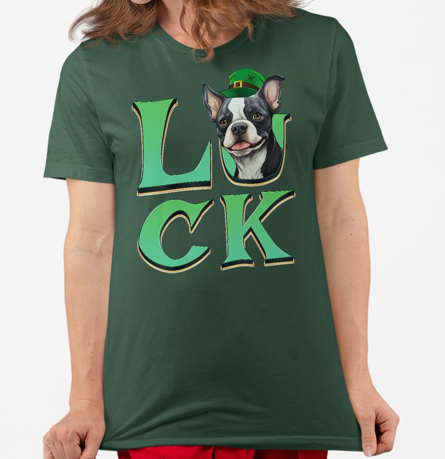 Big LUCK St. Patrick's Day Boston Terrier - Adult Unisex T-Shirt