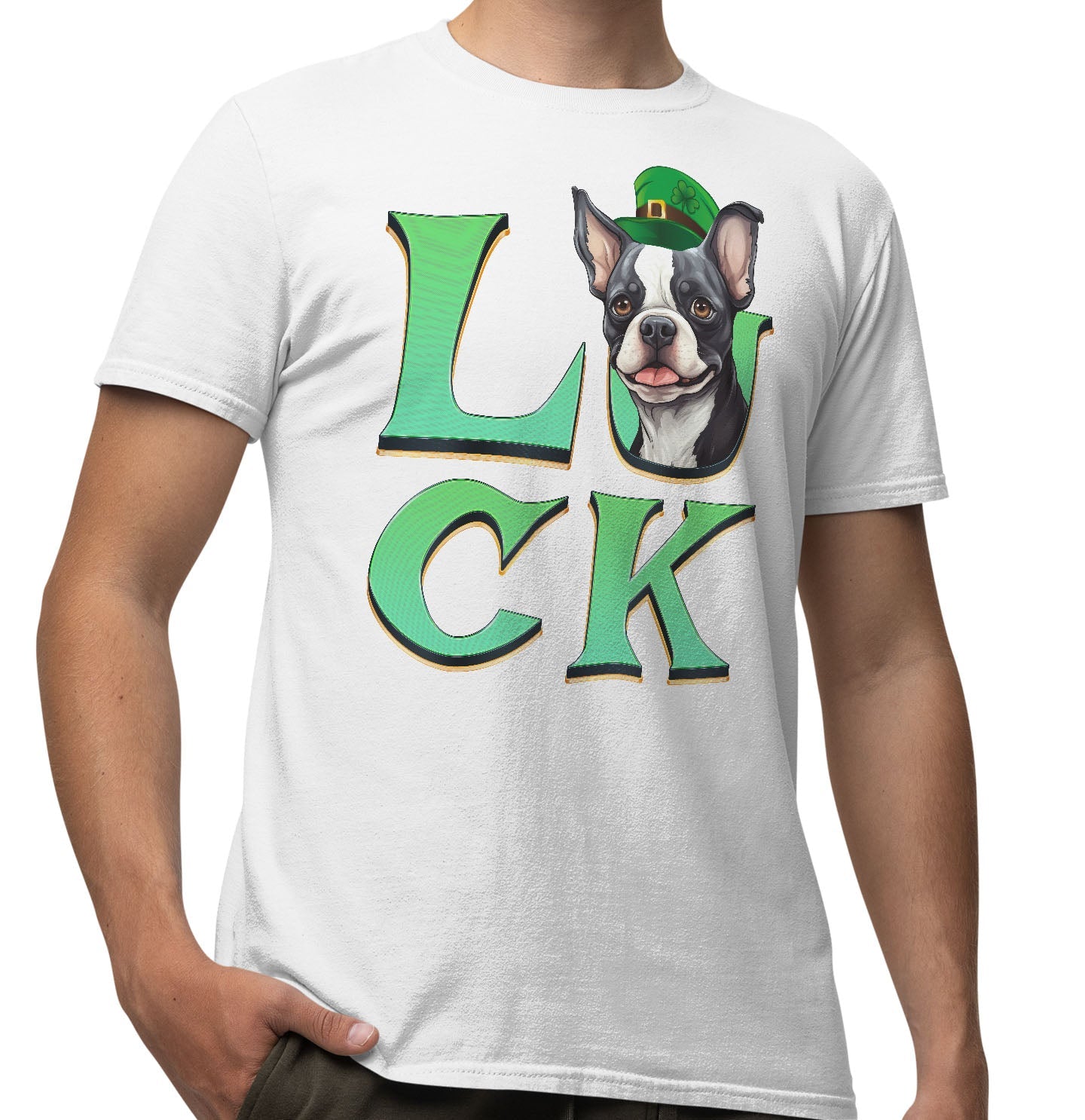 Big LUCK St. Patrick's Day Boston Terrier - Adult Unisex T-Shirt