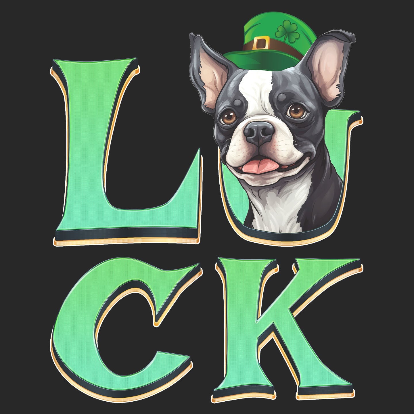 Big LUCK St. Patrick's Day Boston Terrier - Adult Unisex Crewneck Sweatshirt