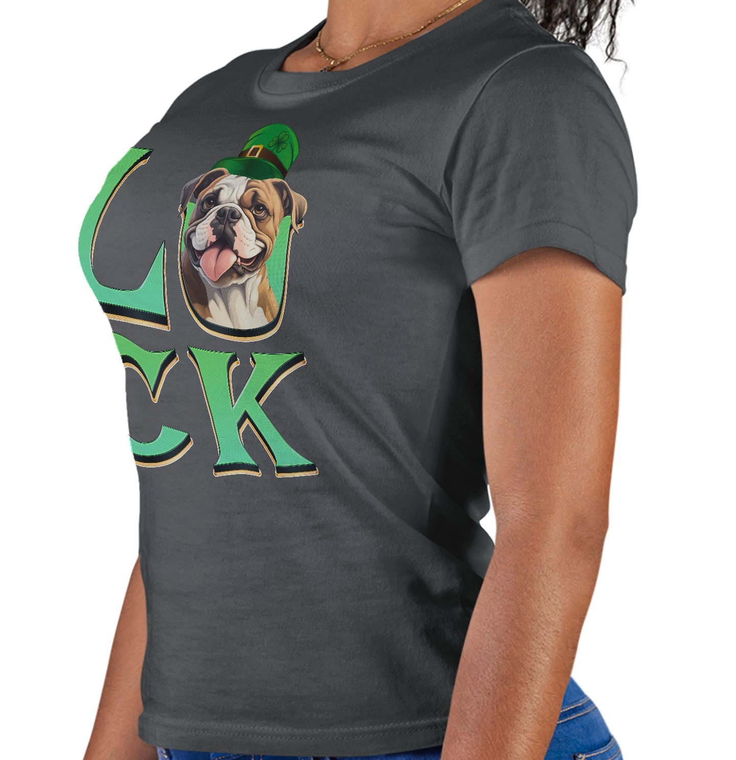 Big LUCK St. Patrick's Day Bulldog - Women's Fitted T-Shirt