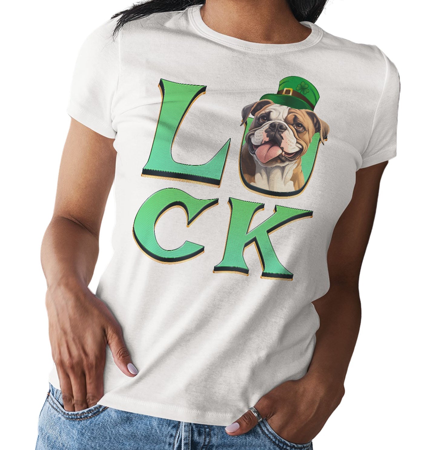 Big LUCK St. Patrick's Day Bulldog - Women's Fitted T-Shirt