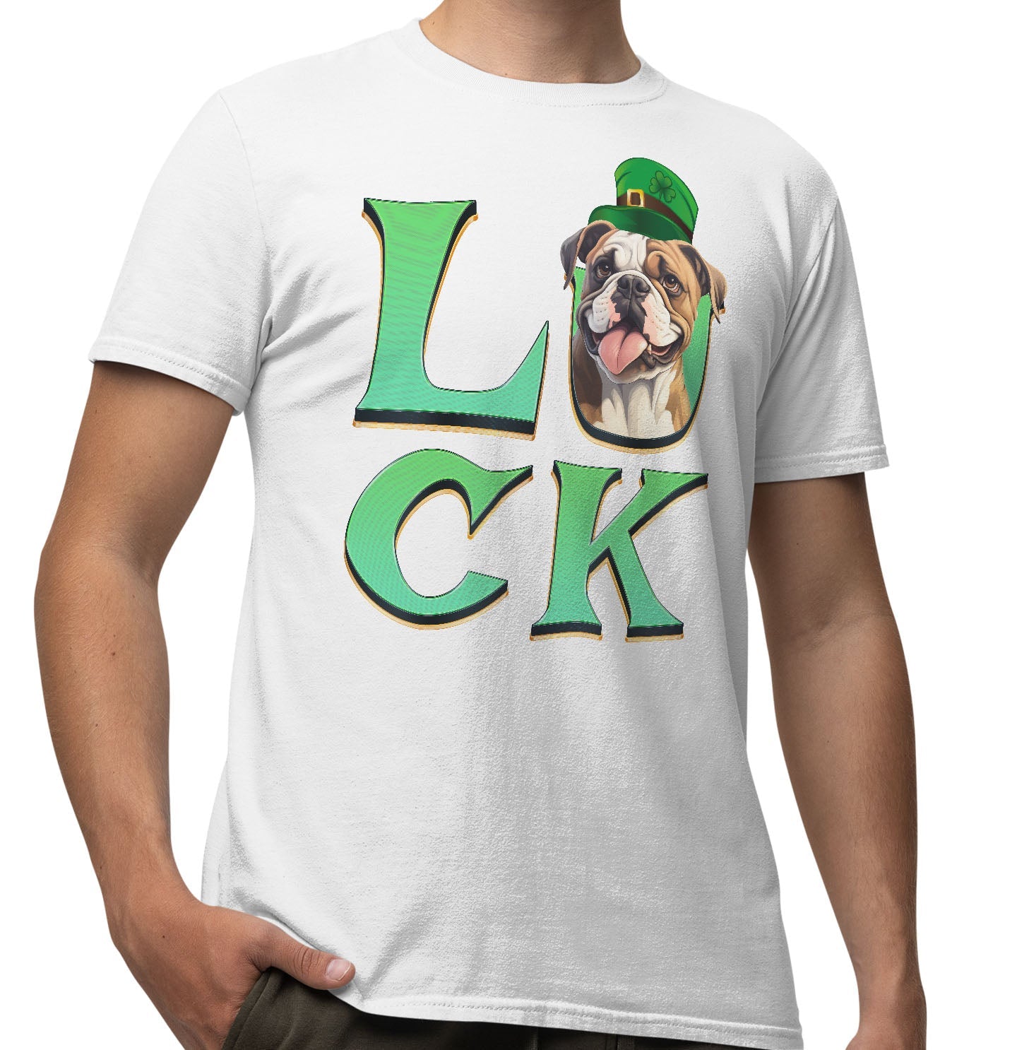 Big LUCK St. Patrick's Day Bulldog - Adult Unisex T-Shirt