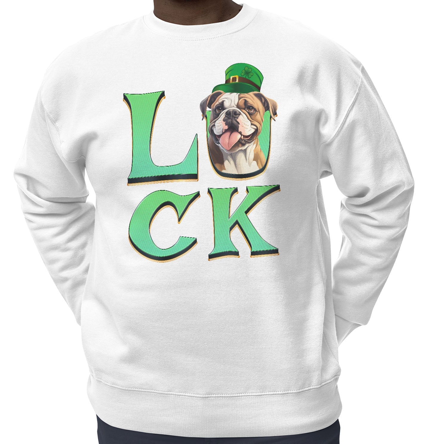 Big LUCK St. Patrick's Day Bulldog - Adult Unisex Crewneck Sweatshirt