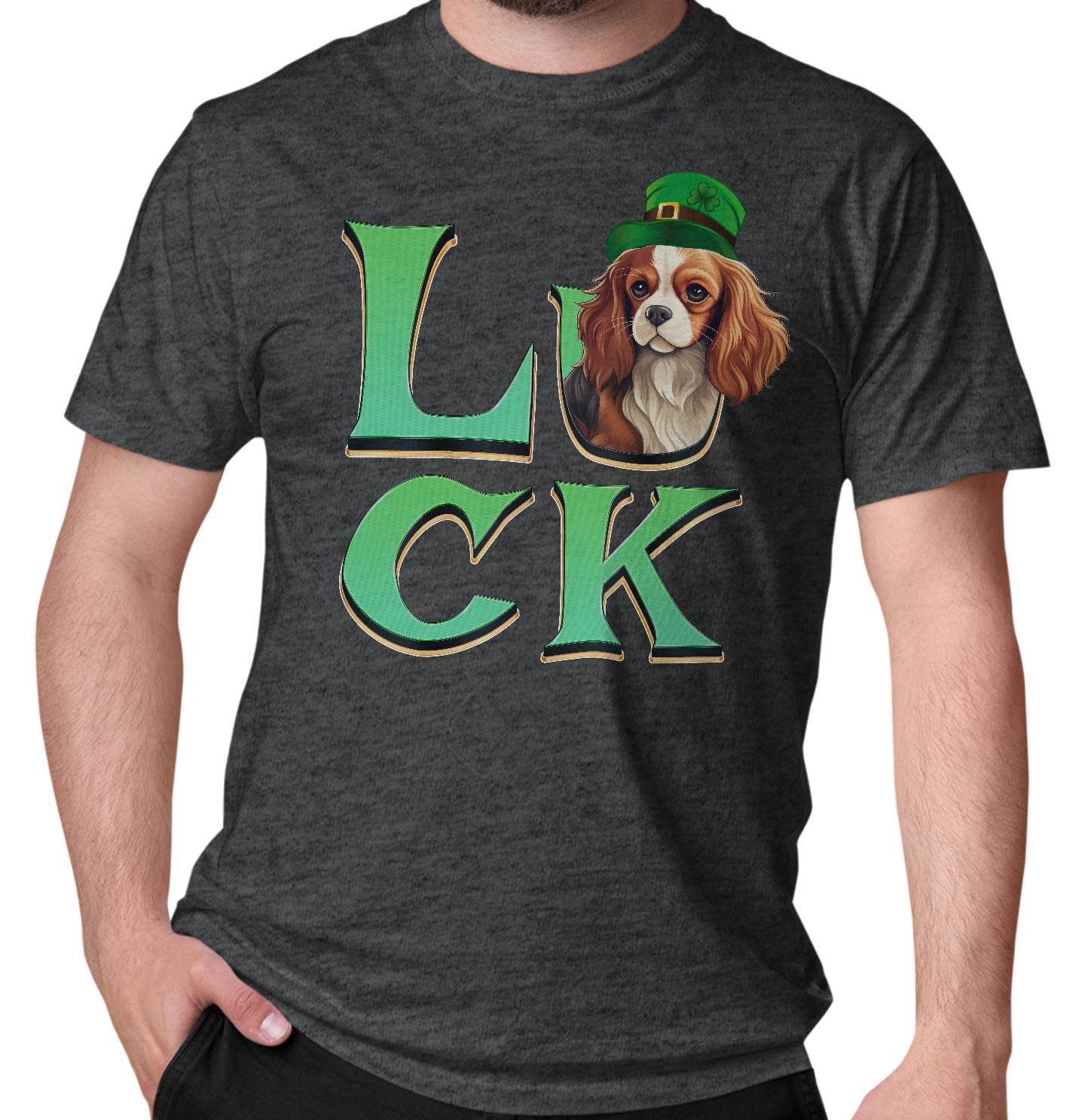 Big LUCK St. Patrick's Day Cavalier King Charles Spaniel (Blenheim) - Adult Unisex T-Shirt