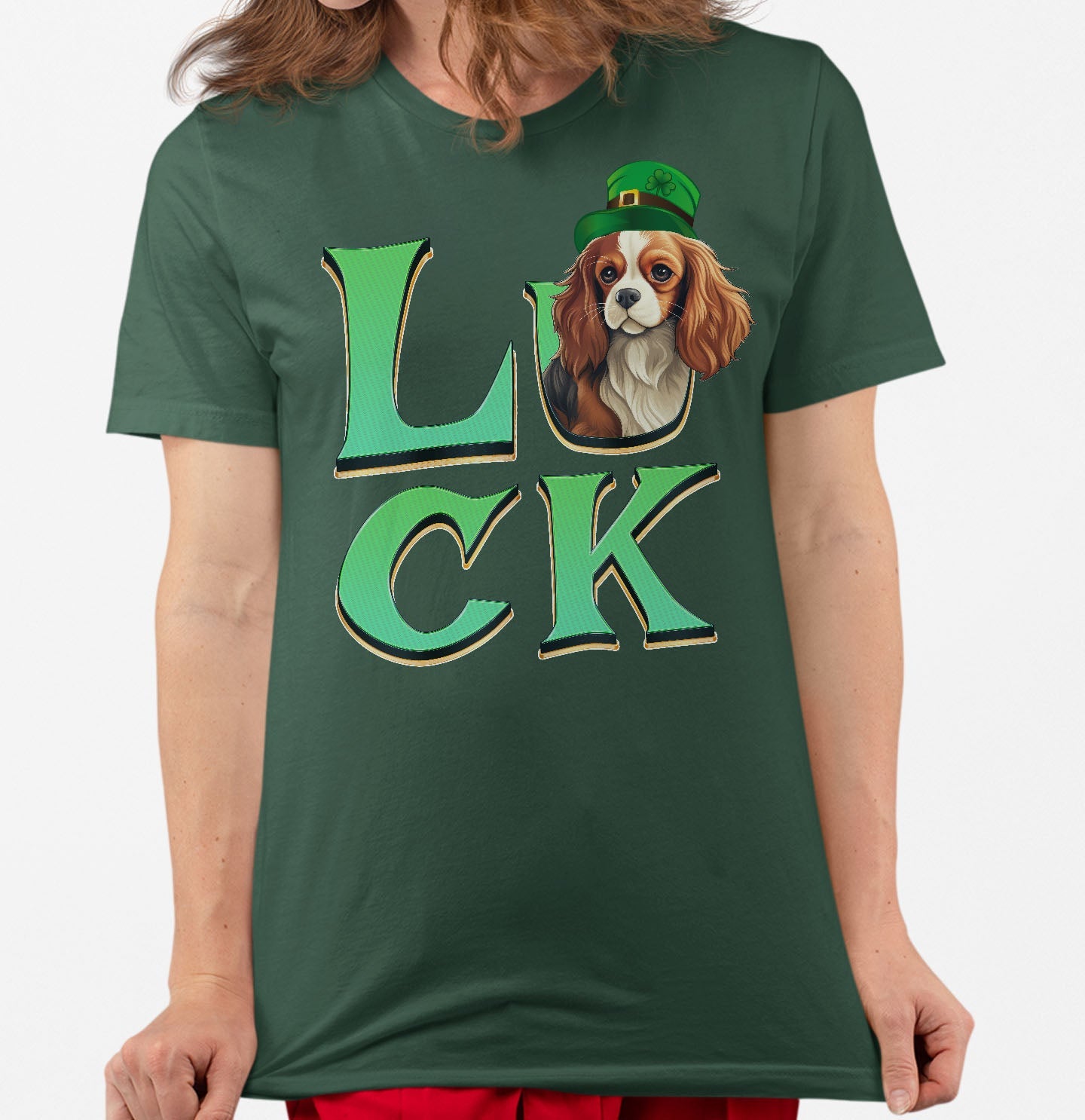 Big LUCK St. Patrick's Day Cavalier King Charles Spaniel (Blenheim) - Adult Unisex T-Shirt