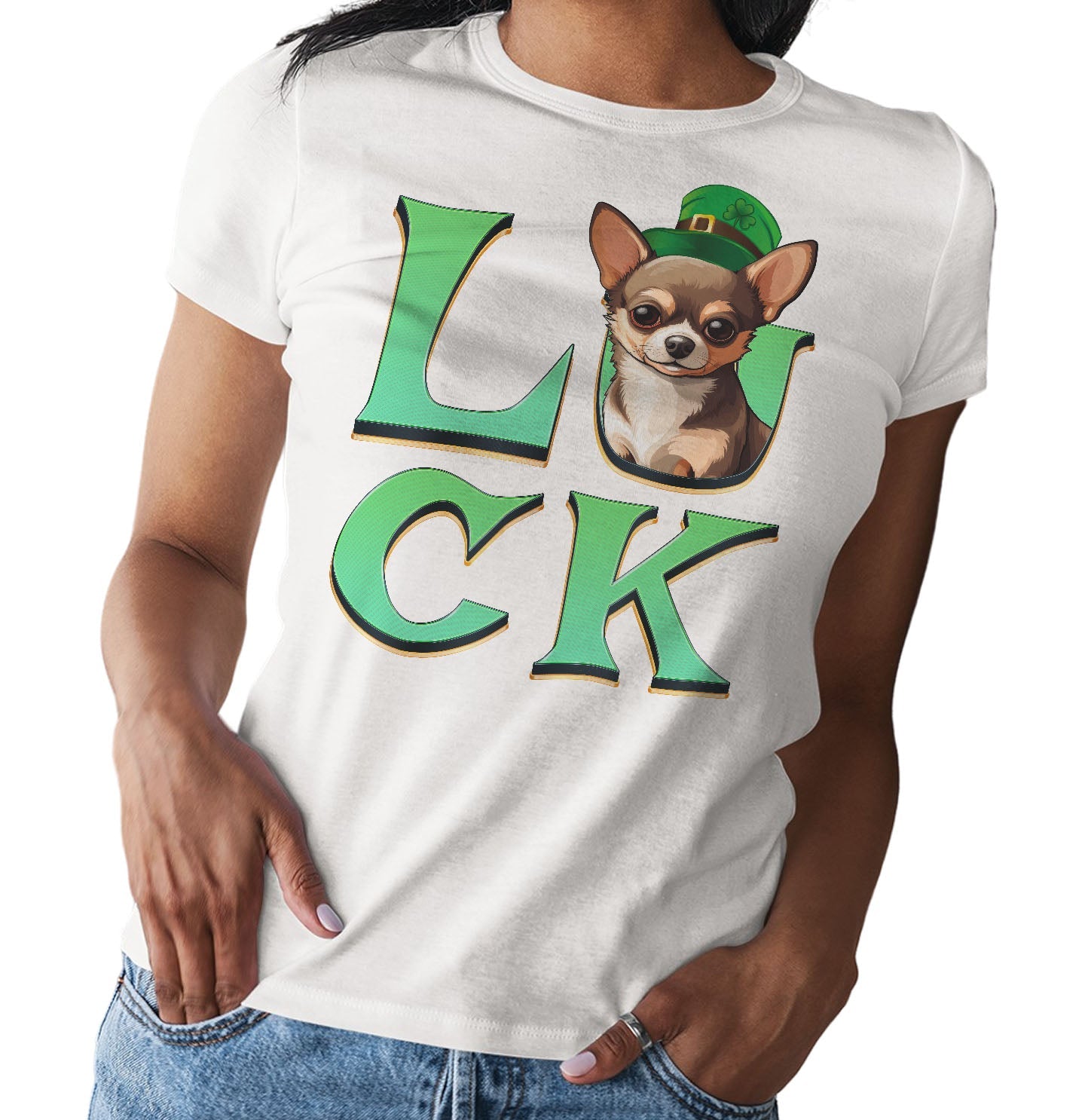 Big LUCK St. Patrick's Day Chihuahua - Women's Fitted T-Shirt