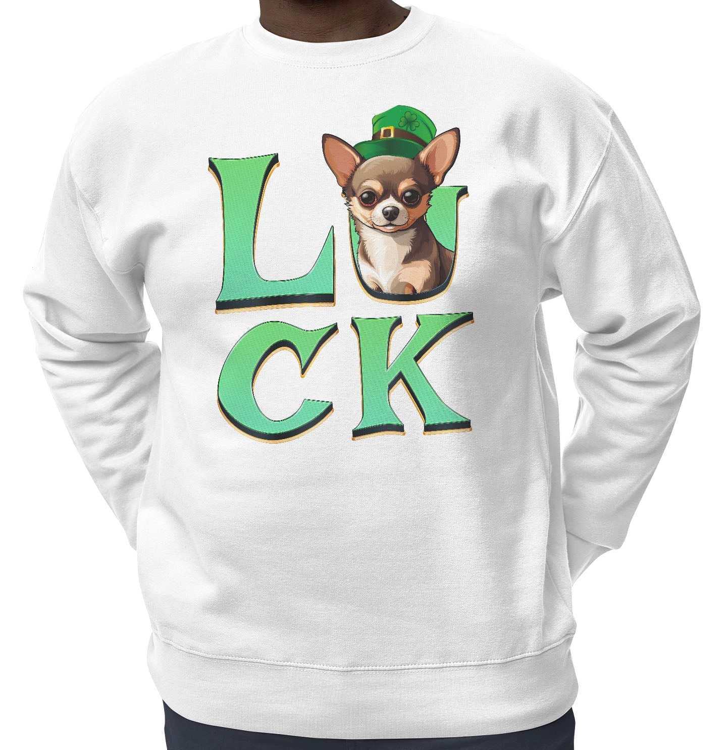 Big LUCK St. Patrick's Day Chihuahua - Adult Unisex Crewneck Sweatshirt
