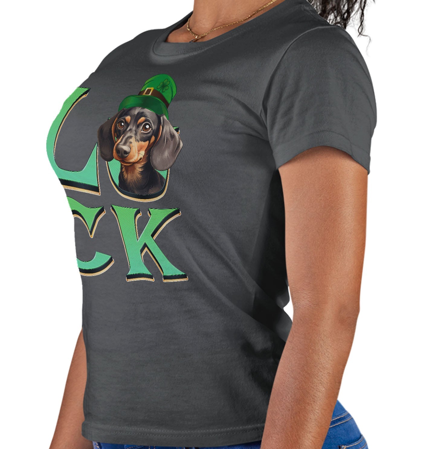 Big LUCK St. Patrick's Day Dachshund - Women's Fitted T-Shirt