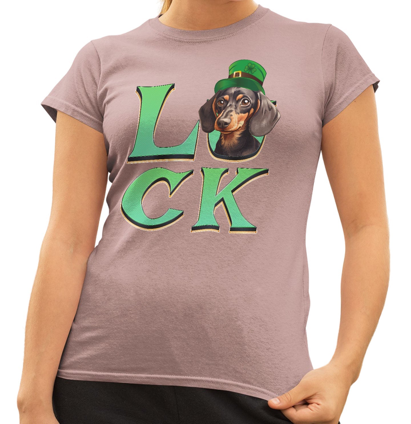 Big LUCK St. Patrick's Day Dachshund - Women's Fitted T-Shirt