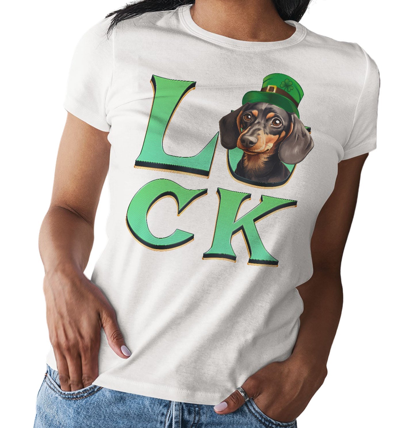 Big LUCK St. Patrick's Day Dachshund - Women's Fitted T-Shirt