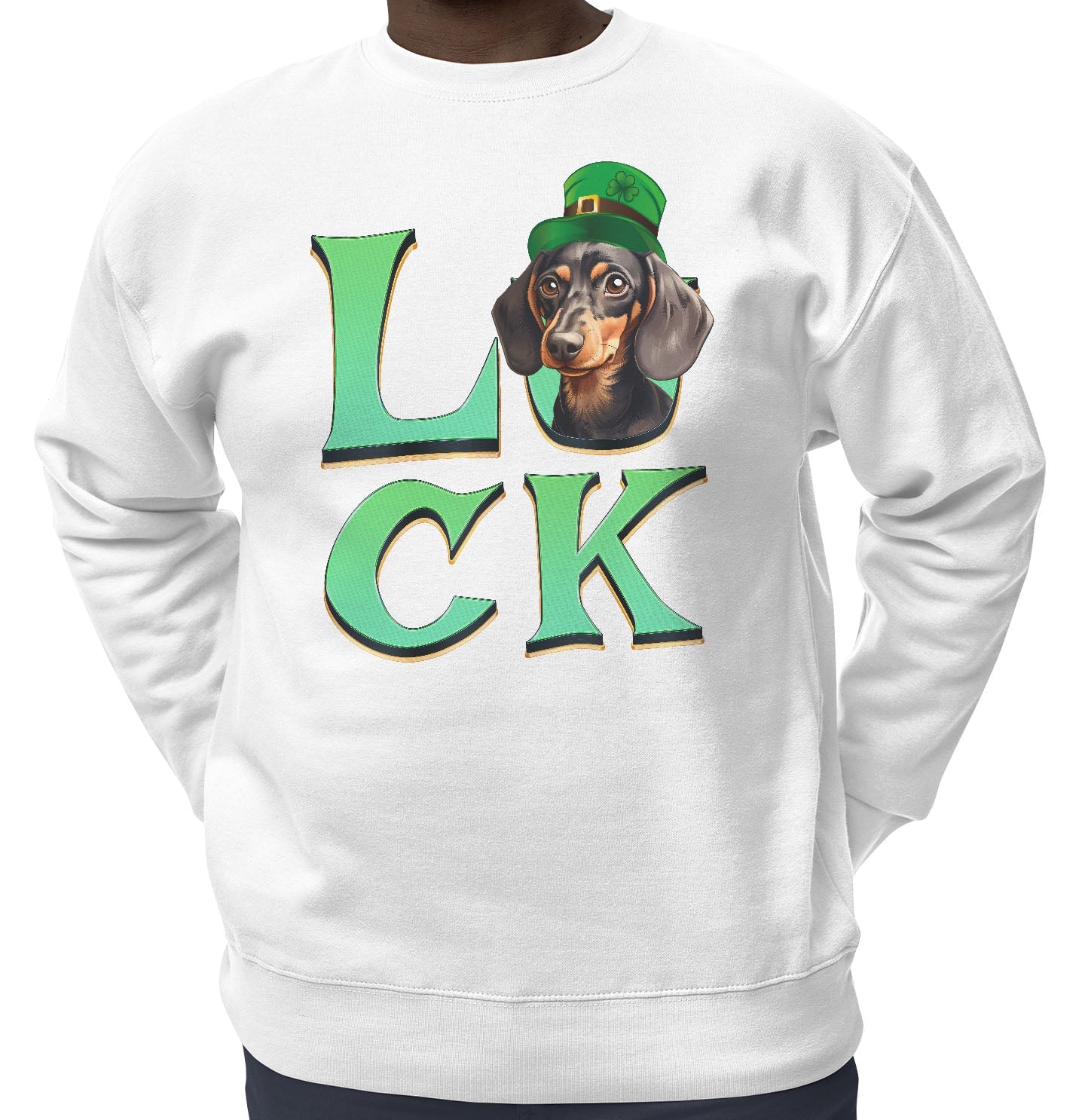 Big LUCK St. Patrick's Day Dachshund - Adult Unisex Crewneck Sweatshirt